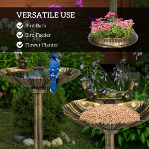 Antique Bird Bath with Pedestal Planter Base - Bronze Finish