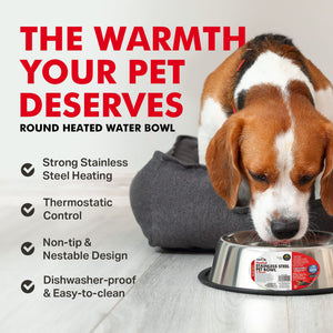 API 5 Quart Stainless Steel Thermostatically Controlled Nestable Heated Pet Bowl