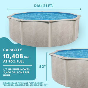 Aquarian Phoenix 21 Ft x 52 In Above Ground Pool w/ Pump, Ladder, & Accessories