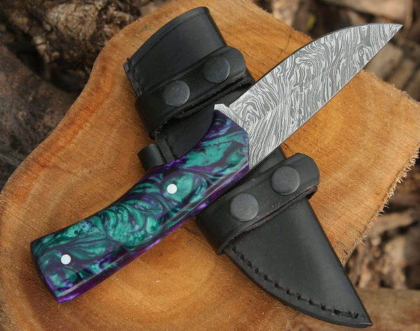 Arcane Handmade Damascus Hunting Knife with Resin Handle