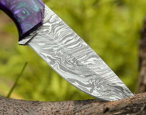 Arcane Handmade Damascus Hunting Knife with Resin Handle - TRAPSKI