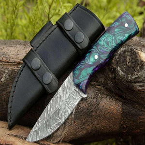Arcane Handmade Damascus Hunting Knife with Resin Handle - TRAPSKI