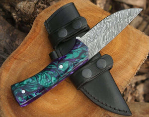 Arcane Handmade Damascus Hunting Knife with Resin Handle - TRAPSKI