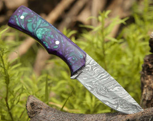 Arcane Handmade Damascus Hunting Knife with Resin Handle - TRAPSKI
