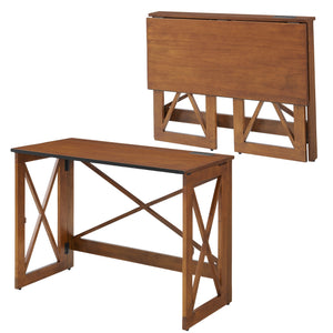MECO Stakmore Stylish Versatile Folding Desk with Built In Outlets, Fruitwood