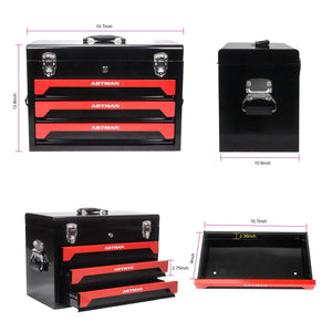 20" Steel Tool Box with 3 Drawers and Metal Latch Closure