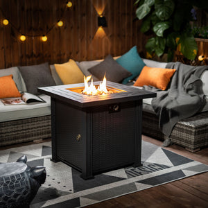28" Propane Gas Fire Pit Table with 50000 BTU Heat Output - Black Steel
