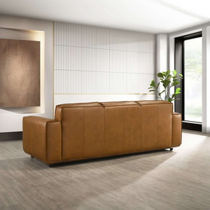 Genuine Tan Leather Sofa with Solid Wood Frame - Tan