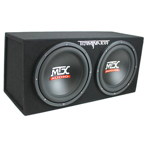 MTX TNE212D 12" 1200W Dual Loaded Car Subwoofers Box & Planet 1500W Amp with Kit - TRAPSKI