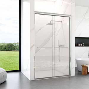 Modern Semi Frameless Double Sliding Shower Door with Tempered Glass - Pearl Silver or Black