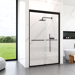 Modern Semi Frameless Double Sliding Shower Door with Tempered Glass - Pearl Silver or Black