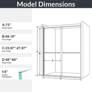 Modern Semi Frameless Double Sliding Shower Door with Tempered Glass - Pearl Silver or Black