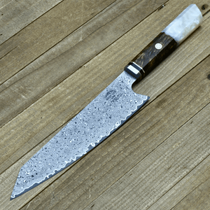 Aurora Japanese Chef Knife with Exotic Olive Burl Wood & Mother of Pearl Handle - TRAPSKI, LLC