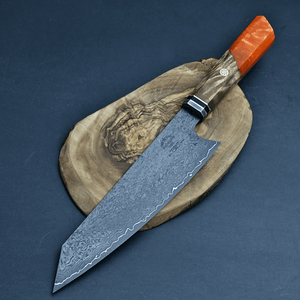 Aurora Japanese Chef Knife with Exotic Olive Burl Wood & Resin Composite Handle - TRAPSKI