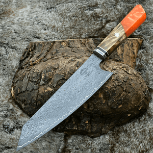Aurora Japanese Chef Knife with Exotic Olive Burl Wood & Resin Composite Handle - TRAPSKI