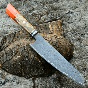 Aurora Japanese Chef Knife with Exotic Olive Burl Wood & Resin Composite Handle - TRAPSKI