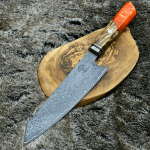 Aurora Japanese Chef Knife with Exotic Olive Burl Wood & Resin Composite Handle - TRAPSKI