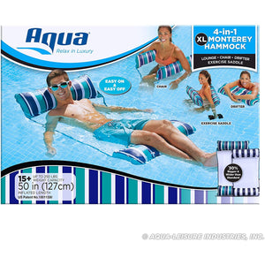 Aqua Leisure Monterey XL Hammock 4 in 1 Inflatable Pool Float, Teal/Blue Stripe