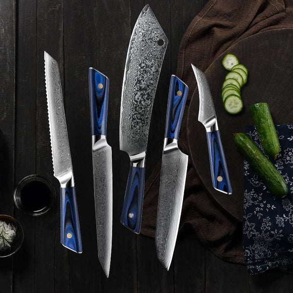 Azure Japanese VG10 Damascus Chef Knife Set with G10 Handle and Sheath