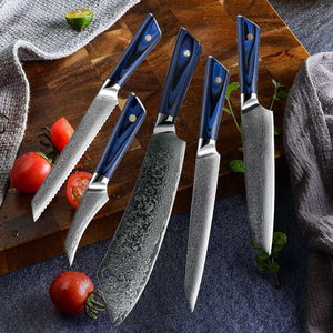 Azure Japanese VG10 Damascus Chef Knife Set with G10 Handle and Sheath - TRAPSKI
