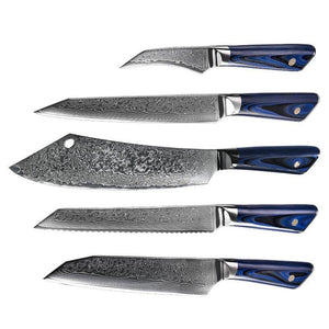Azure Japanese VG10 Damascus Chef Knife Set with G10 Handle and Sheath - TRAPSKI