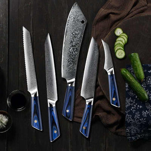 Azure Japanese VG10 Damascus Chef Knife Set with G10 Handle and Sheath - TRAPSKI