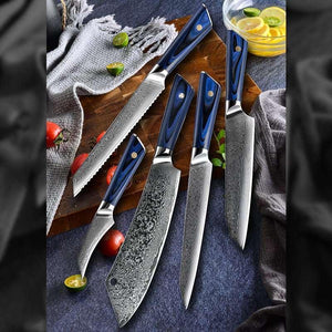 Azure Japanese VG10 Damascus Chef Knife Set with G10 Handle and Sheath - TRAPSKI