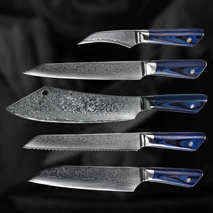 Azure Japanese VG10 Damascus Chef Knife Set with G10 Handle and Sheath - TRAPSKI