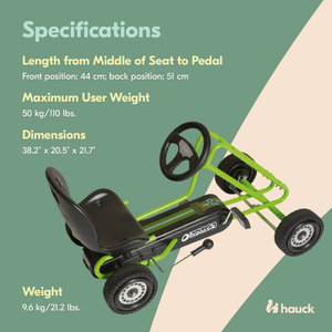 hauck Ergonomic Pedal Ride On Go Kart Toys for Boys and Girls Ages 4 to 8, Green