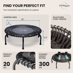 JumpSport 350 PRO Indoor Lightweight 39" Round Fitness Trampoline with 4 Videos