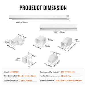 Mini Split Line Set Cover 3 Inch W x 15.8 Ft L PVC Decorative Pipe Line Cover