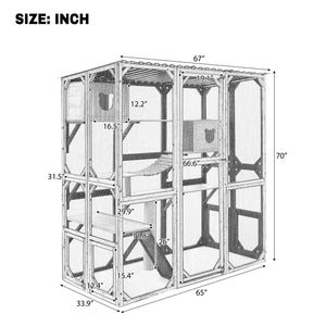 Outdoor Cat Enclosure With Sleeping Houses, Jumping Platforms, Scratching Post