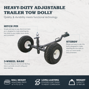 Tow Tuff TMD-800ATV Adjustable Solid Steel 800 Pound Capacity Trailer Dolly - TRAPSKI