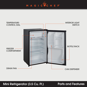 Magic Chef MCBR350S2 3.5 Cubic Foot Compact Mini Fridge with Freezer, Silver