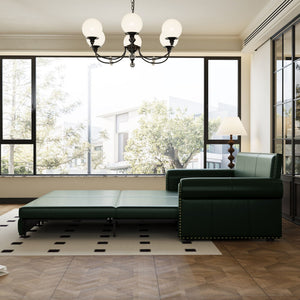 3 In 1 Convertible Sleeper Sofa With Nailhead Trim & Rolled Arm