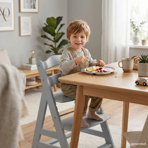 hauck Alpha+ Grow Along Adjustable Wooden Baby High Chair Seat, Beechwood, Grey