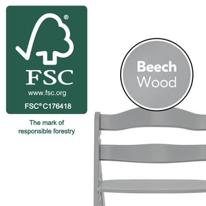 hauck Alpha+ Grow Along Adjustable Wooden Baby High Chair Seat, Beechwood, Grey