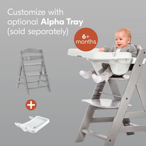hauck Alpha+ Grow Along Adjustable Wooden Baby High Chair Seat, Beechwood, Grey