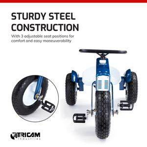 Tricam Ol' Blue Tractor Tricycle, 22" Steel Toddler Bike Kids Ride On Toy, Blue