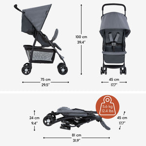 hauck Sport T13 Lightweight Compact Foldable Stroller Pushchair, Charcoal Stone
