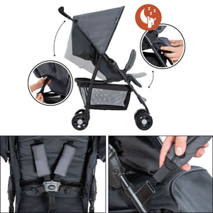 hauck Sport T13 Lightweight Compact Foldable Stroller Pushchair, Charcoal Stone