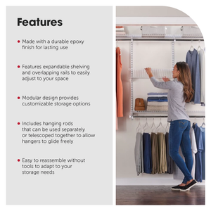 Rubbermaid Configurations 4-8 Feet Custom DIY Closet Organizer Kit, White