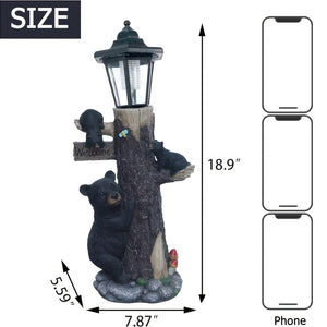 Black Bear Statue Welcome Sign Garden Statue with Solar Light