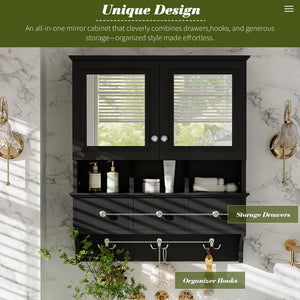 Modern Bathroom Mirror Cabinet With Drawers, Organizer Hooks, And High-Definition Mirrors