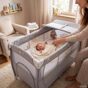 hauck Sleep N Play Center Portable Travel Cot w/Bassinet & Playpen, Stars Grey
