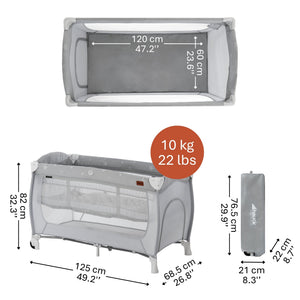 hauck Sleep N Play Center Portable Travel Cot w/Bassinet & Playpen, Stars Grey