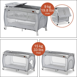 hauck Sleep N Play Center Portable Travel Cot w/Bassinet & Playpen, Stars Grey