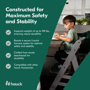 hauck Alpha+ Wooden High Chair with Tray and Safety Bar, Grey