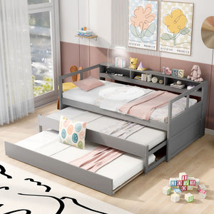 Daybed With 2 Trundles, 3 Storage Cubbies, Built In USB Charging Light