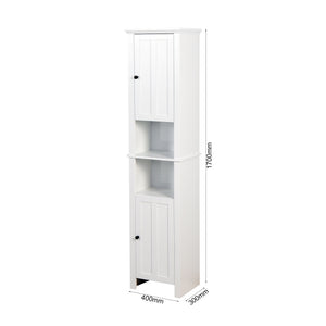 Wooden Bathroom Floor Storage Cabinet With 2 Doors And 6 Shelves - White